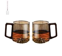 Générique Taza De Vidrio De Borosilicato Resistente Al Calor, Tazas De Café Inclinadas De Vidrio Gris Ahumado Con Asa De Madera (Gris fumé, 2)