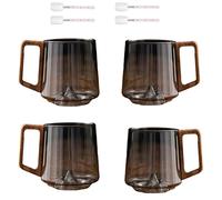 Générique Taza De Vidrio De Borosilicato Resistente Al Calor, Tazas De Café Inclinadas De Vidrio Gris Ahumado Con Asa De Madera (Gris fumé, 4)