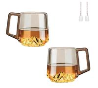 Générique Taza De Vidrio De Borosilicato Resistente Al Calor, Tazas De Café Inclinadas De Vidrio Gris Ahumado Con Asa De Madera (Transparent, 2)