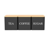Générique Tea Canister Set - Coffee Bean Container | Sugar Storage Jar | 3 Pieces 500ml Airtight Bamboo Lid Square Tin Box for Home Bakers Drinkers Kitchen Countertop Pantry