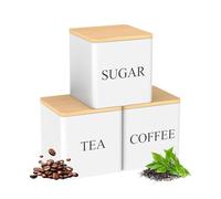Générique Tea Canister Set - Coffee Bean Container | Sugar Storage Jar | 3 Pieces 500ml Airtight Bamboo Lid Square Tin Box for Home Bakers Drinkers Kitchen Countertop Pantry