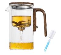 Générique Tea Pot, Water Separation Glass Teapot with Wooden Handle, Press Control Magical Teapot Glass, Glass Teapot with Removable Loose Tea Glass Infuser