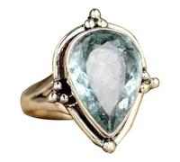 Générique Teardrop Aquamarine Ring, Natural Gemstone Jewelry, Women's Ring with Elegant Design, Vintage Fashion Band, Aquamarine Rings with Classic Style, Jewelry Accessory for Wedding Birthday