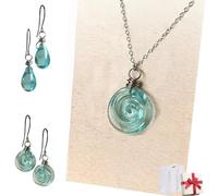 Générique Teardrop Glass Jar Earrings Necklace, Recycled Vintage Teal Earring Pendant, Handmade Drop Beach Jewelry Set Inspirational Gifts for Women