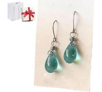 Générique Teardrop Glass Jar Earrings Necklace, Recycled Vintage Teal Earring Pendant, Handmade Drop Beach Jewelry Set Inspirational Gifts for Women