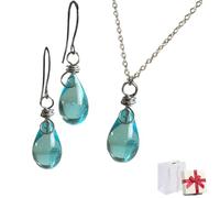 Générique Teardrop Glass Jar Earrings Necklace, Recycled Vintage Teal Earring Pendant, Handmade Drop Beach Jewelry Set Inspirational Gifts for Women