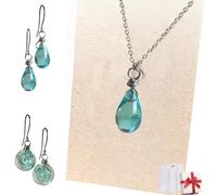 Générique Teardrop Glass Jar Earrings Necklace, Recycled Vintage Teal Earring Pendant, Handmade Drop Beach Jewelry Set Inspirational Gifts for Women