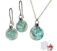 Générique Teardrop Glass Jar Earrings Necklace, Recycled Vintage Teal Earring Pendant, Handmade Drop Beach Jewelry Set Inspirational Gifts for Women