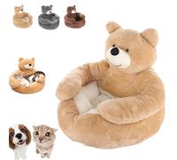 Générique Teddy Bear Dog Bed with Arms, Cute Soft Warm Non-Slip Plush Cuddle Bear Pet Bed, Washable Cute Pets Sofa with Anti-Slip Bottom, for Autumn and Winter Seasons (Khaki,Medium)