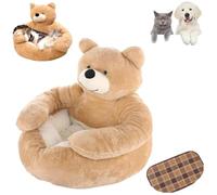 Générique Teddy Bear Dog Bed with Arms,Soft Warm Comfortable Plush Cuddler Dogs Beds, with a Cool Mat, Cute Comfortable & Non-Slip, Detachable for Cat and Dogs (Khaki,X-Large)