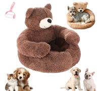 Générique Teddy Bear Dog Bed with Arms, Warm Non-Slip Plush Cuddle Bear Pet Bed, Cute Soft Semi-Enclosed Pet Sofa with Detachable Washable Cover for Cats and Small Dogs