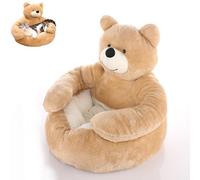 Générique Teddy Bear Dog Bed with Cuddle Arms, Soft Plush Pet Sofa/Semi-Enclosed Cuddle Nest, Washable Removable Cover & Non-Slip Base for Small Dogs & Cats (Beige,75cm/29.5in)