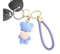 Générique Tedđy Keyring - 3.6x6x3.6cm Heart-Shaped Bear Keychain | Resin Bag Charm Pendant | Cute Animal Key Holder | Backpack Charm | Gift for Kids Adults | Fun Collectible Accessory