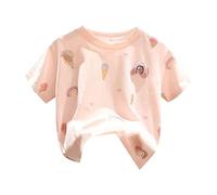 Générique Tee Shirt Enfant Fille,Filles VêTements D'éTé à Manches Courtes Arc-en- Fleur Motif T-Shirt Style Mince Col Rond Manches Courtes Coton DéContracté Sortir (Red, 12-18 Months)