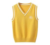 Générique Tee Shirt Enfant Garcon - Pull tricoté Chaud sans Manches pour Tout-Petits garçons et Filles imprimé Treillis Cardigan Gilet (Yellow 6-7 Years)