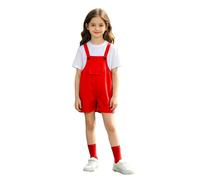 Générique tee shirt ensemble Ensemble trois pièces tee-shirt manches courtes salopette et chaussettes(Rouge3-4 ans)