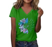 Générique Tee Shirt Femme Coton T Shirts Blanc Imprimante Pas Cher T-Shirt À Manches Courtes Col Rond Tunique avec Motif Papillons Grande Taille Tops Chemises