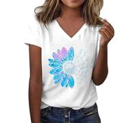 Générique Tee Shirt Femme Coton T Shirts Blanc Imprimante Pas Cher T-Shirt À Manches Courtes Col Rond Tunique avec Motif Papillons Grande Taille Tops Chemises