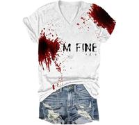 Générique Tee Shirt Femme Halloween,T Shirt Femme Col V À Manches Courtes Haut Bloody Éclaboussures De Sang Horreur Vampire Blood Déguisement Zombie Casual Blouse Confortable Tops