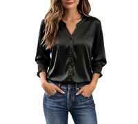 Générique Tee Shirt Femme Manche Longue- Blouse De Travail Élégante en Satin Uni à La Finition Satinée Luxueuse Blouse Décontractée LéGèRe à Manches Trois-Quarts pour Tous Les Jours Basique