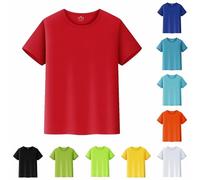 Générique Tee Shirt Garçons Filles Classique Couleur Unie Coton T-Shirts Gamins Manche Courte Col Ras du Cou Tops Âge 2-14 Ans (001 Rouge, 9-10 ans)