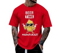 Générique Tee-Shirt Graphique pour Homme décontracté à Manches Courtes avec Motif Humoristique Poulet à la bière Confort Estival pour Un Usage Quotidien Essentielle pour la Garde-Robe Masculine (Red,