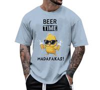 Générique Tee-Shirt graphique pour homme décontracté à manches courtes avec motif humoristique poulet à la bière confort estival pour un usage quotidien essentielle pour la garde-robe (Light Blue, XXL