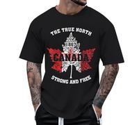 Générique Tee Shirt Homme Manches Courtes Noir Tshirt Imprimé Feuille d'Érable Canada 1867 The True North Strong and Free Confortable Léger Respirant T-Shirt pour Quotidien Voyage Fête Nationale