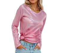 Générique Tee Shirt Long Femme Tunique Femme Grande Taille Pullover à éclat métallique Manches Longues Coupe Ample Brillant Confortable Style Blouse décontracté pour Le Port Quotidien et Les Sorties
