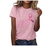 Générique Tee Shirt Octobre Rose Femme Coton Imprimé Ruban Rose Cancer du Sein Tshirt T-Shirts À Manches Courtes Col Rond T Shirts 8