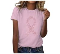 Générique Tee Shirt Octobre Rose Femme Coton Imprimé Ruban Rose Cancer du Sein Tshirt T-Shirts À Manches Courtes Col Rond T Shirts Hauts Chic Et Élégant Été Teeshirt Top Lässig