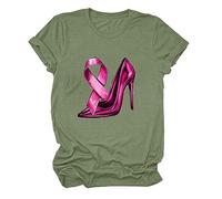 Générique Tee-Shirt Octobre Rose pour Femme T-Shirt De Lutte Contre Le Cancer Talon Haut et Ruban du Sein Cœur Tshirt (01 Vert, XL)