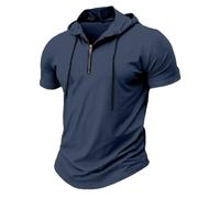 Générique Tee Shirt Zippé Homme Manches Courtes Capuche Tshirt Ete Leger Décontractée Sport Respirante Shirts for Man Fitness Couleur Unie Classique Hoodie Oversize Comfort Mode Vêtements Marine L
