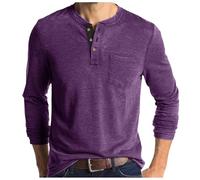 Générique Tee-Shirts Couleur Unie boutonné à Manches Longues col Rond t-Shirt Hommes Base de Chemise Haut Pulls Noirs pour Grande Taille(Violet,XL)