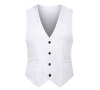 Générique Temps Cerises Homme Veste col en V, couleur unie, poche, bouton, gilet Gilet Lesté Homme (White, XXXXXL)