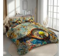 Générique Tennis Housse De Couette 240x260 cm Dessins Animés Sports 3D Microfibre Parure De Lit, Literie Fermeture Éclair-Sets De Housse Couette 2 Personne avec 2 Taies d'oreiller 50x75 cm B-23