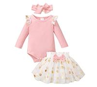 Générique Tenue Bébé Fille Nouveau-né en 3 Pièces avec Sweat Confection Barboteuse et Jupe Tutu Élégante (Red, 12-18 Months)