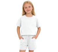 Générique Tenue Casual Fille, Haut Ample Épaules Nues Manches Courtes Et Short Assorti, Ensemble Uni Idéal pour Le Quotidien, pour Enfant 4 À 11 Ans