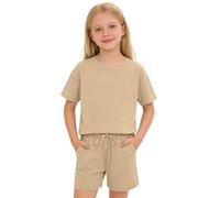 Générique Tenue Casual Fille, Haut Ample Épaules Nues Manches Courtes Et Short Assorti, Ensemble Uni Idéal pour Le Quotidien, pour Enfant 4 À 11 Ans