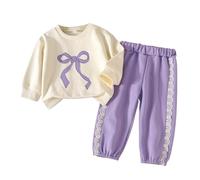 Générique Tenue d'automne 6 pièces pour Petites Filles Ensemble d'hiver, Ensemble Fille Sweat à Capuche Manches Longues Pantalon Imprimé Nœud Vêtement Bébé Confortable Automne Printemps Décontracté