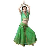 Générique Tenue de Danse Indienne pour Filles, Costume de Spectacle élastique en Tissu léger, Parfait pour Les fêtes et représentations, Taille adaptée aux Enfants de 5 à 15 Ans (Green, 11-12 Years)