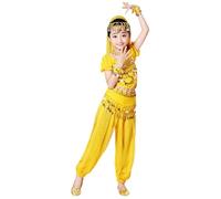 Générique Tenue de Danse pour Filles 2026, Costume Indien Danse du Ventre, Ensemble Folklorique Enfant Léger pour Spectacle (Yellow, 11-12 Years)
