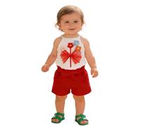 Générique Tenue de Naissance Bebe Fille Ensemble Estival Fille débardeur sans Manches t-Shirt Jupe Short Floral Confortable léger (Red, 12-18 Months)