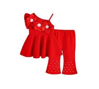 Générique Tenue de Naissance Bebe Fille Ensemble pour Filles Débardeur Imprimé Fleuri sans Manches avec T-Shirt et Pantalon Large pour Enfant (Red, 9-12 Months)