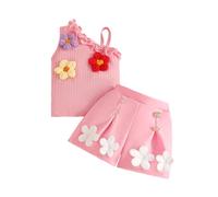 Générique Tenue de Naissance Bebe Fille Ensembles d'été pour Filles Débardeur sans Manches T-Shirt Jupe et Short à Motifs Floraux (18-24 Months)