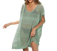 Générique Tenue De Plage Femme éTé,VêTements De Plage Couverture De Vacances Bordure VêTements Chemise TisséE Creuse Robe Ample pour Bikini (Green, One Size)