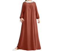 Générique Tenue De Priere Femme Musulmane 25 Piece,Robe à Manches Bouffantes De Couleur Unie Musulmanes Moyennes Fermeture éClair sur Le Devant Col Rond Poignets éLastiques (Brick Red XXXXL)