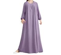 Générique Tenue De Priere Femme Musulmane Grande Taille,Robe à Manches Bouffantes De Couleur Unie Musulmanes Moyennes Fermeture éClair sur Le Devant Col Rond Poignets éLastiques (Purple XXL)