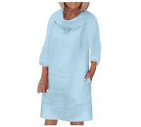 Générique Tenue De Priere Femme Musulmane Grande Taille,Robes D'éTé Robe à Manches Courtes Col Rond Smock DéContractéE Mini Robes D'éTé (Light Blue L)
