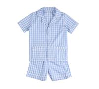Générique Tenue Décontractée Enfant Garçon Fille Manches Courtes Volants Col Revers Carreaux Haut Chemise Ourlet Short Pantalon Maison Intérieur Vêtements Corsage(Blue, 5-6 Years)